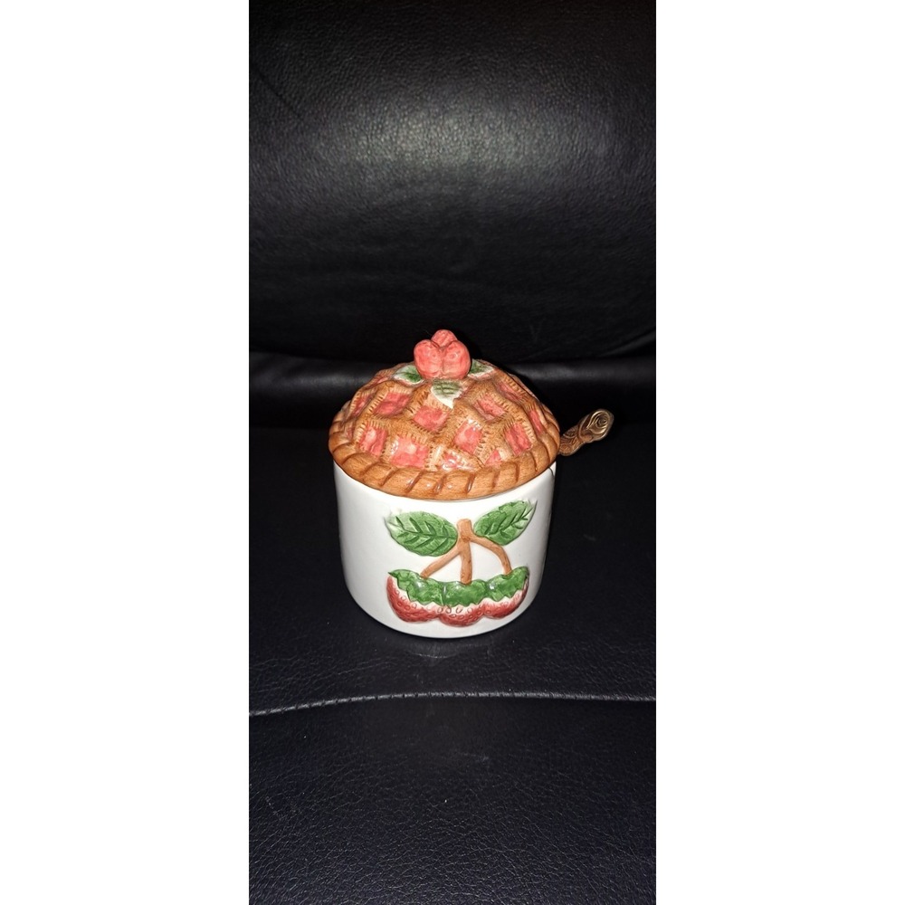 Covered Jam Jar~Embossed w Strawberries~Porcelain~ 4.5"T x 4"W